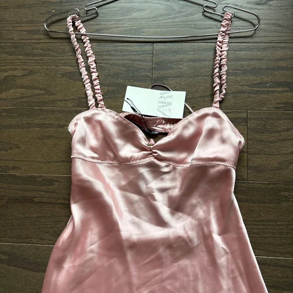 NWT Zara Pink Satin Slip midi Dress - Picture 8 of 11